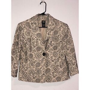 W Work to Weekend floral embroidered jacket 10 black and beige 55% linen